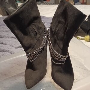 INC International Concepts Black Ankle Booties with Chain Accent